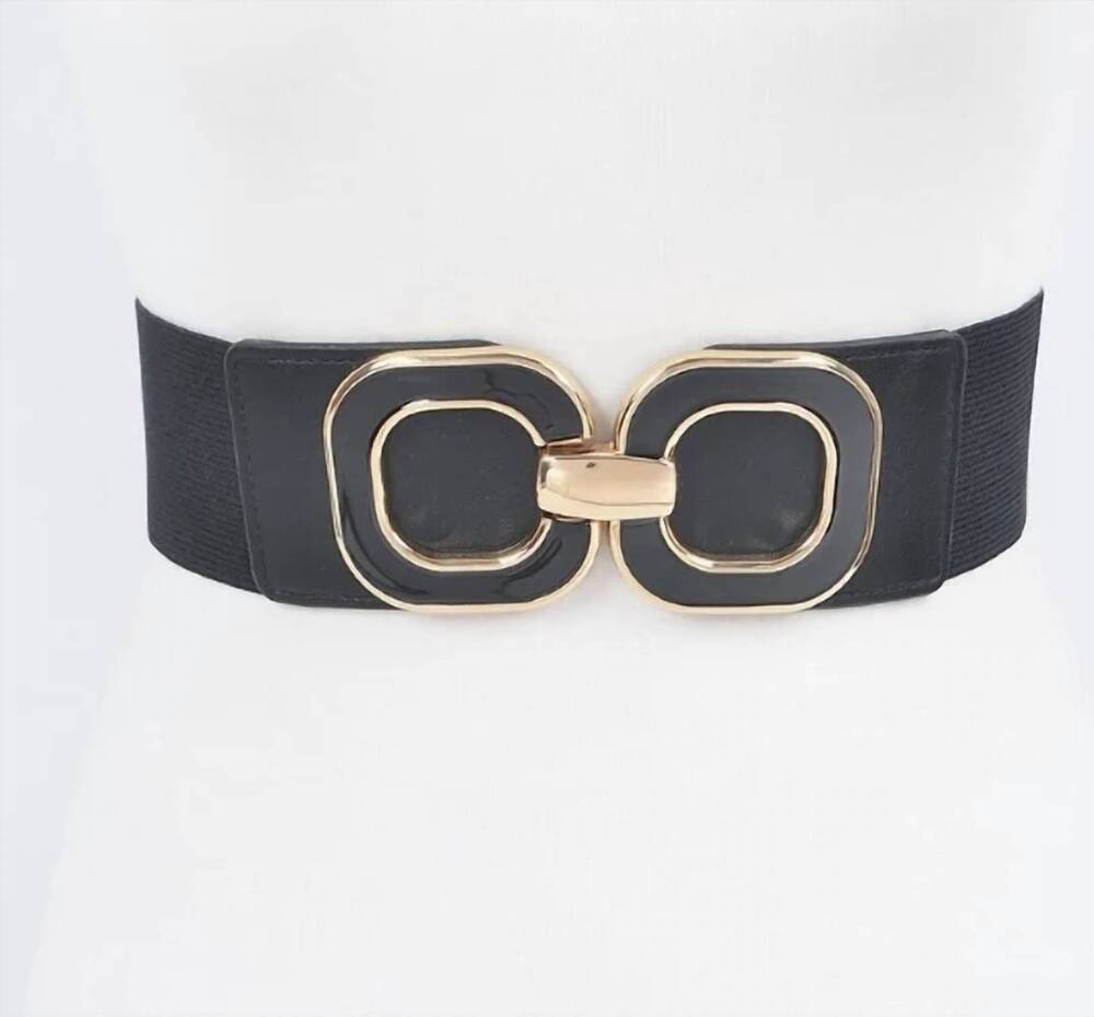 NEW 3AM BY H&D ACCESSORIES women's multi metal buckle elastic belt in black